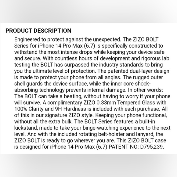 NEW IN BOX ZIZO Bolt Series Iphone 14 Max Phone Case (Black) - Picture 5 of 11